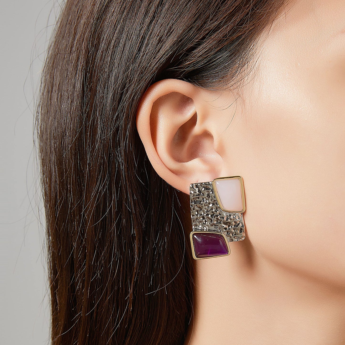 Pendientes de moda Mytys para mujer, pendientes con forma de flor geométrica cuadrada irregular, pendientes chapados en oro y plata de 14 k