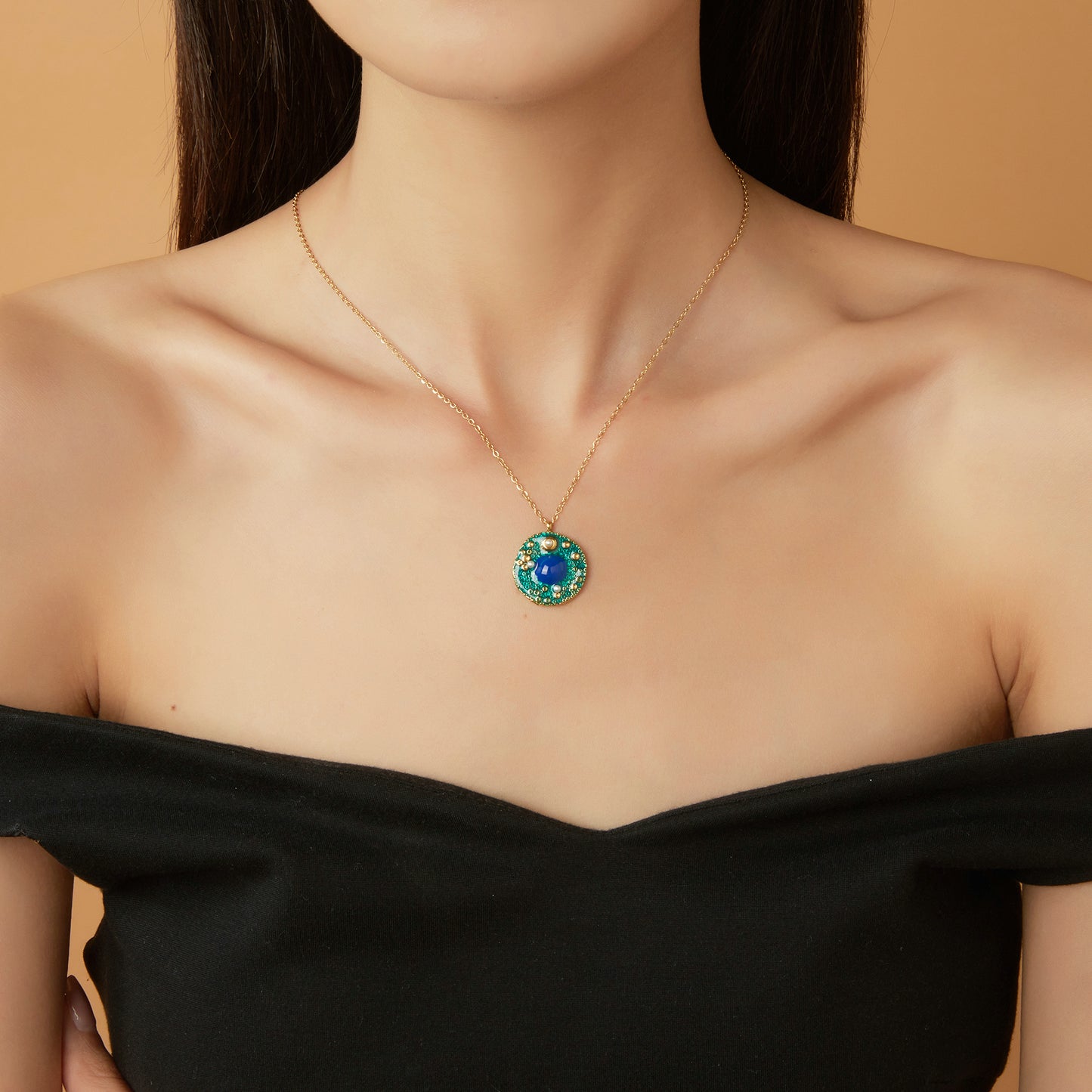 Mytys Coin Pendant Necklace for Women 18K Gold and Silver Intertwined Crossover Pendant