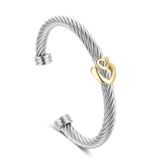 Mytys Cuff Bracelet for Women Cable Twisted - Silver Wire Stainless Steel Bracelet Knot - Cuff Bangle Two Tone Vintage Bracelets Jewelry Gifts