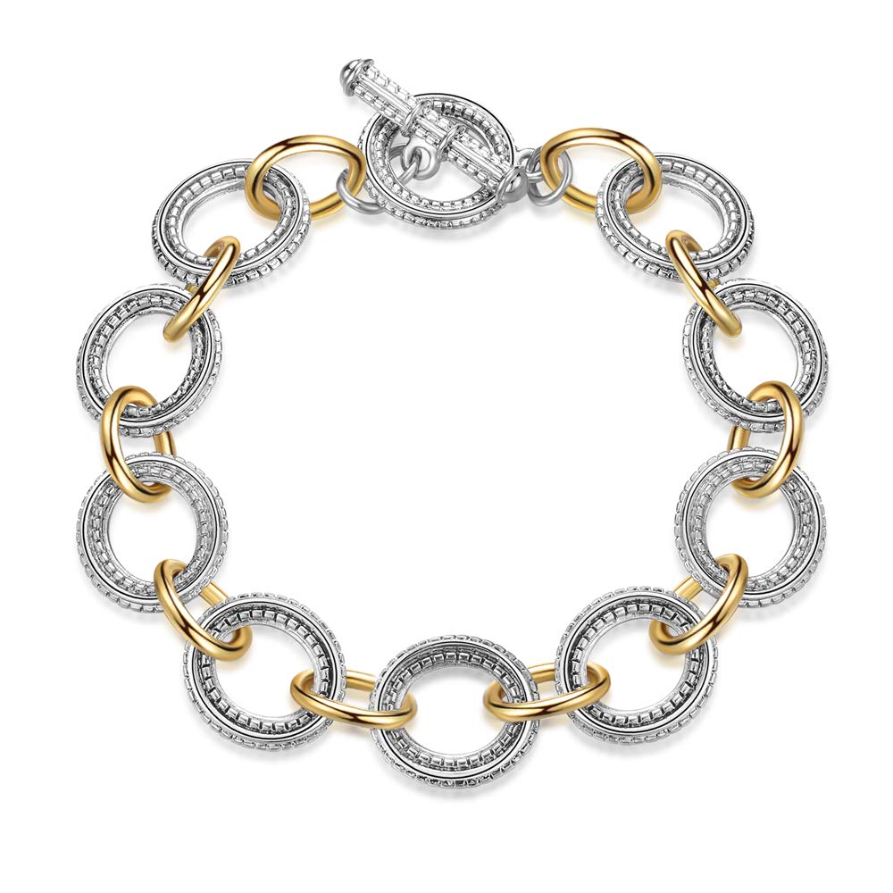 Mytys Link Bracelet for Women 2 tone Circles Chain Silver and Gold Wire Cable Bangle Designer Inspired Bracelets