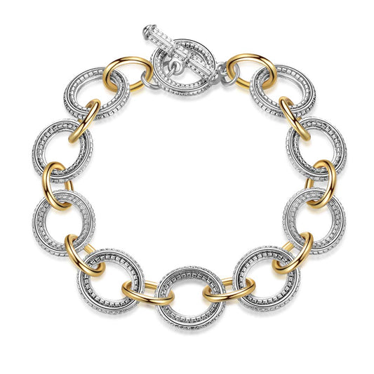 Mytys Link Bracelet for Women 2 tone Circles Chain Silver and Gold Wire Cable Bangle Designer Inspired Bracelets