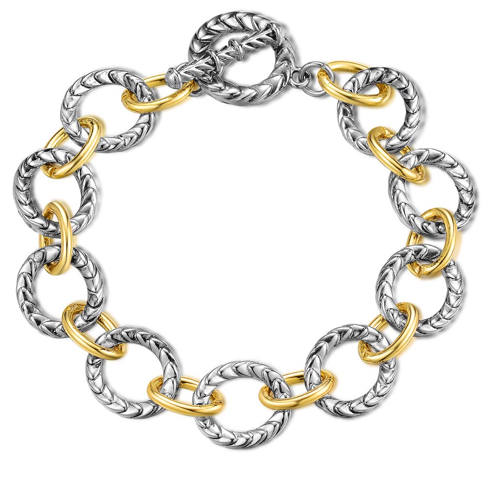 Mytys Two Tone Chain Link Bracelet Italian Designer Inspired Silver Gold Twisted Rope Statement Chunky Bracelets for Women Fashion Jewelry Gift