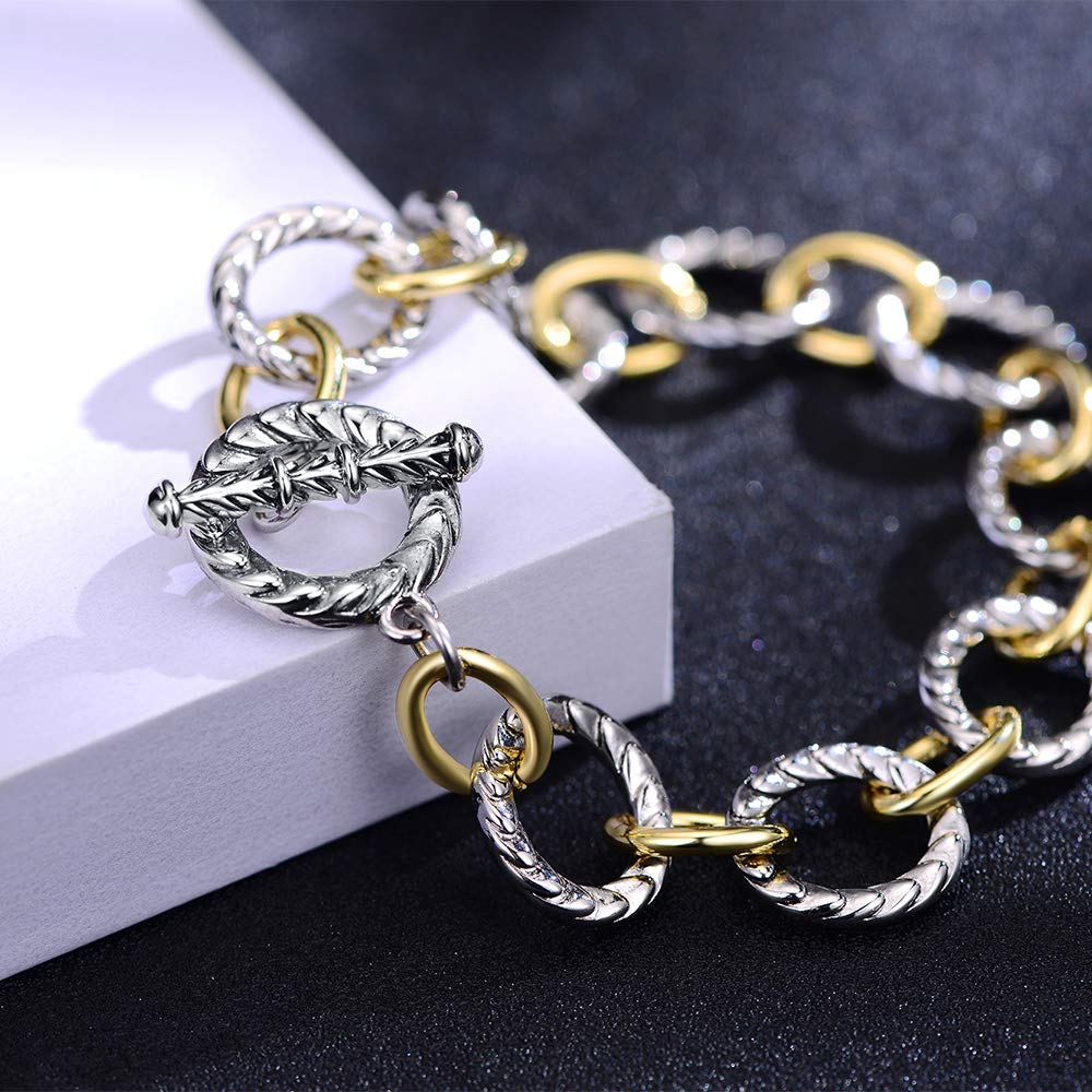 Mytys Two Tone Chain Link Bracelet Italian Designer Inspired Silver Gold Twisted Rope Statement Chunky Bracelets for Women Fashion Jewelry Gift