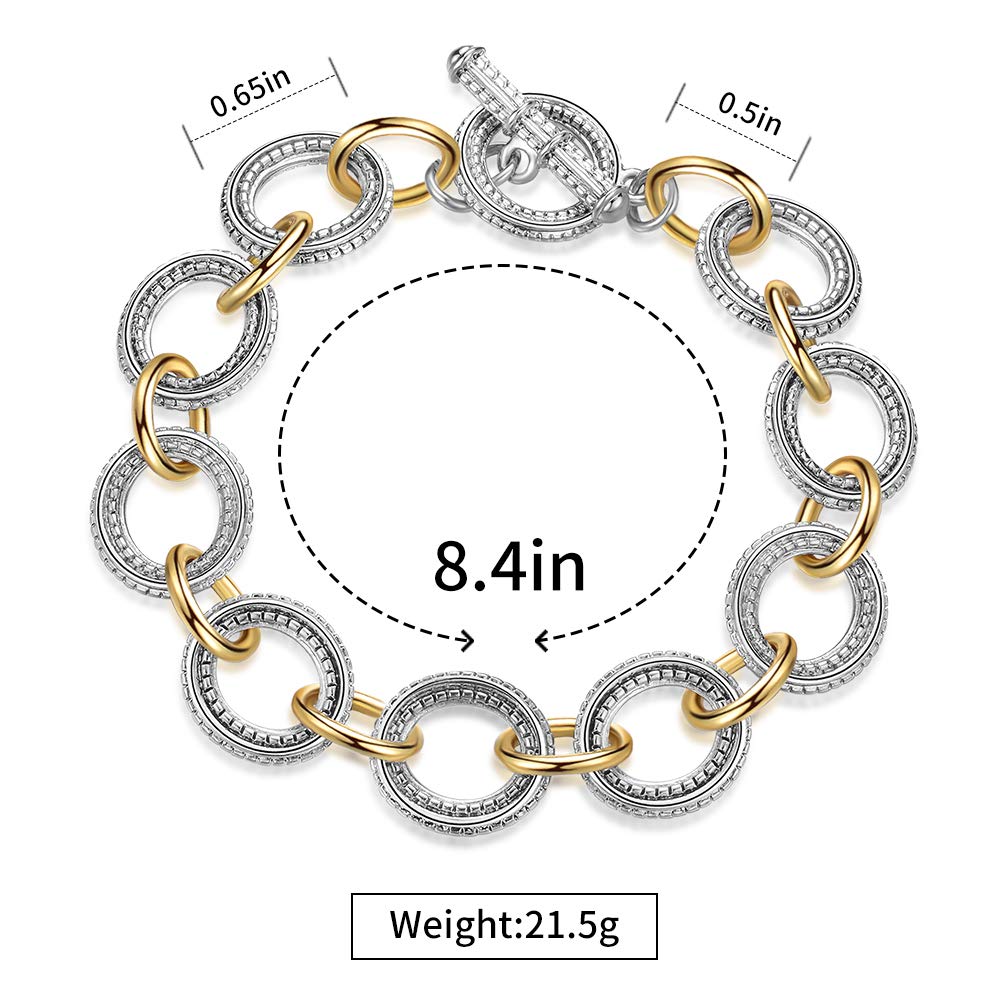 Mytys Link Bracelet for Women 2 tone Circles Chain Silver and Gold Wire Cable Bangle Designer Inspired Bracelets