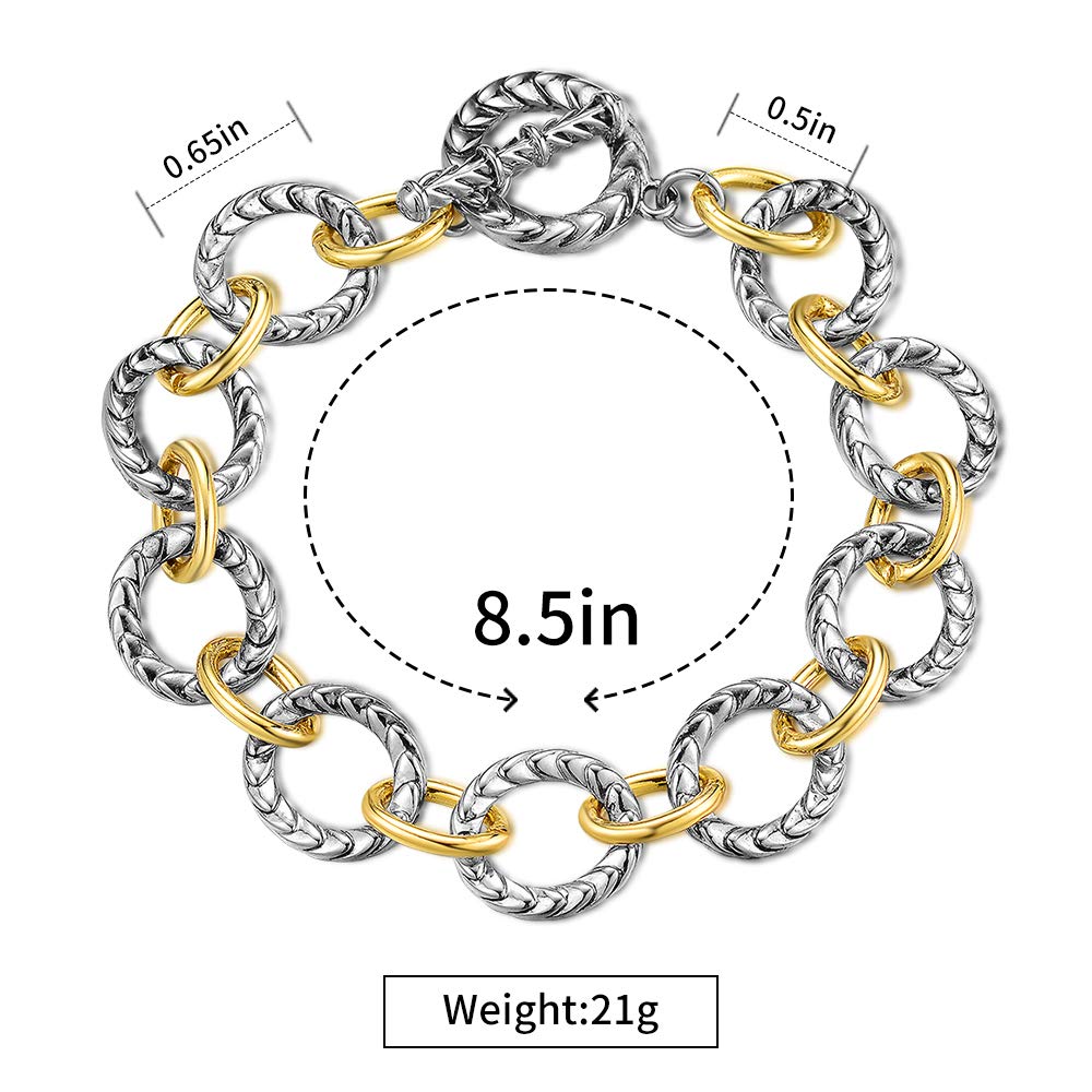 Mytys Two Tone Chain Link Bracelet Italian Designer Inspired Silver Gold Twisted Rope Statement Chunky Bracelets for Women Fashion Jewelry Gift