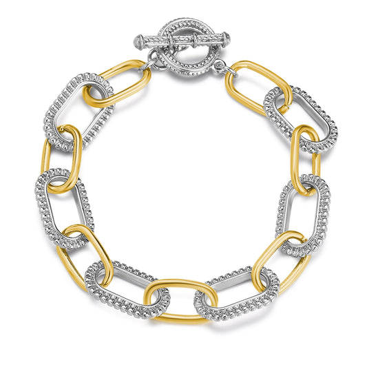 Mytys Link Bracelet for Women Gold and Silver 2 tone Circles Chain Wire Bangle Designer Inspired Bracelets