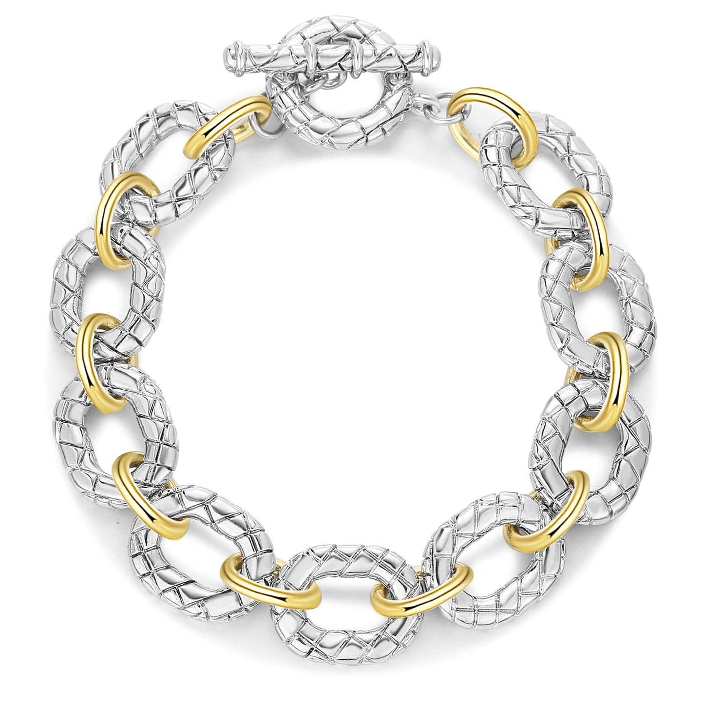 Mytys Link Bracelet for Women Gold and Silver 2 tone Circles Chain Wire Bangle Designer Inspired Bracelets